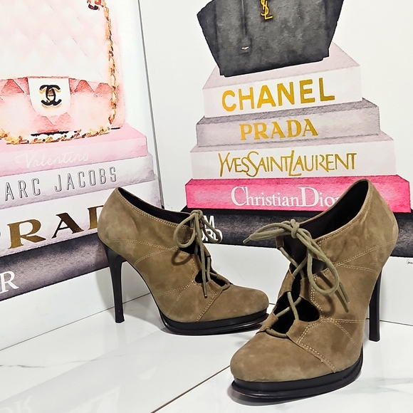 Diane von Furstenberg Suede Leather Stiletto Heeled Lace Up Pumps - Picture 3 of 9